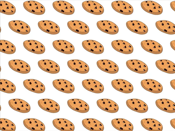 Sød Sømløst Mønster Med Chokolade Chip Cookies Hvid Baggrund Baggrund – Stock-vektor