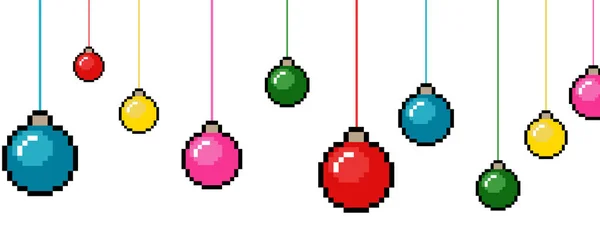 Красочные Пиксельные Искусства Рождество Висит Безделушки Коллекции Битный Ретро Стиль — стоковый вектор