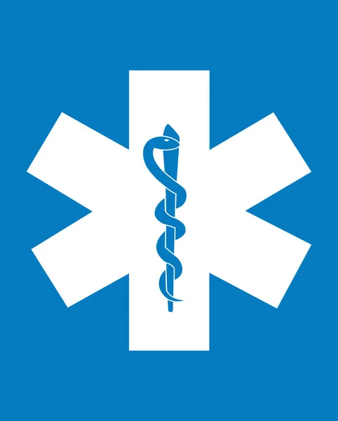 Lékařský Symbol Bílá Hvězda Života Tyč Ikony Asclepius Izolované Modrém — Stockový vektor