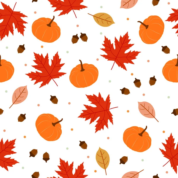 Осенний Бесшовный Узор Апельсиновыми Тыквами Кленовыми Листьями Желудями Фон Дня — стоковый вектор