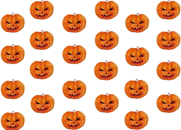 Halloween Pattern Watercolor Orange Spooky Paumpkins White Background Trick Treat — Stock Photo, Image