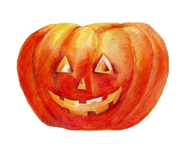 Dýně Akvarel Halloween Děsivým Úsměvem Jack Lantern Izolované Bílém Pozadí — Stock fotografie