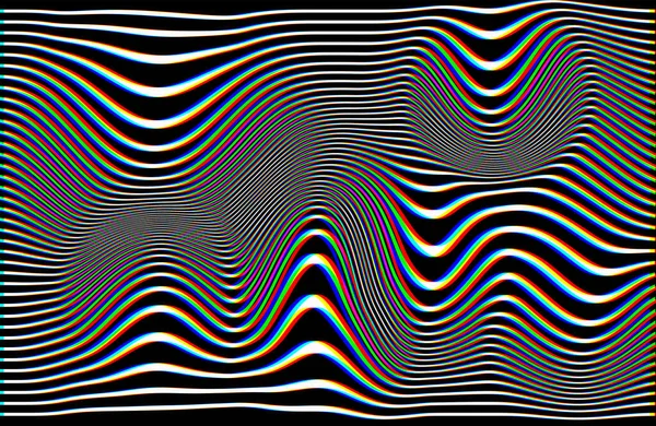 White Optical Illusion Waves Black Background Rgb Shift Glitch Effect — Stock Photo, Image