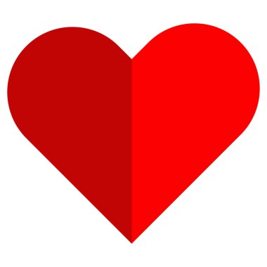 Half heart red icon. Valentine's Day love symbol. Red heart made of two halves. Light and dark. Flat icon. Isolated on white background. Vector illustration.