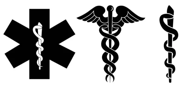 Іконки Медичного Символу Star Life Cross Caduceus Rods Asclepius Розташований — стоковий вектор