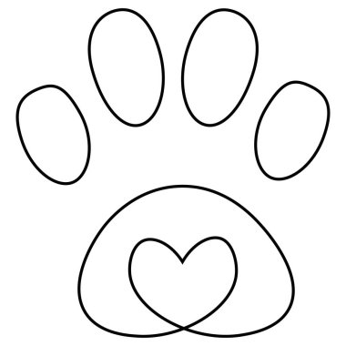 Dog, cat paw with heart. Outline icon. Cute paw print. Pet care, pet-friendly logo template. Veterinary logo. Isolated on white background. Vector illustration. clipart