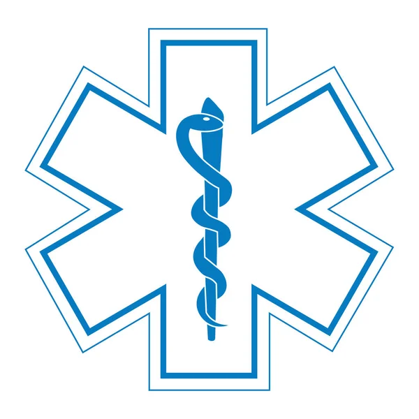 Símbolo Médico Estrella Vida Blanca Azul Con Vara Asclepio Icono — Vector de stock