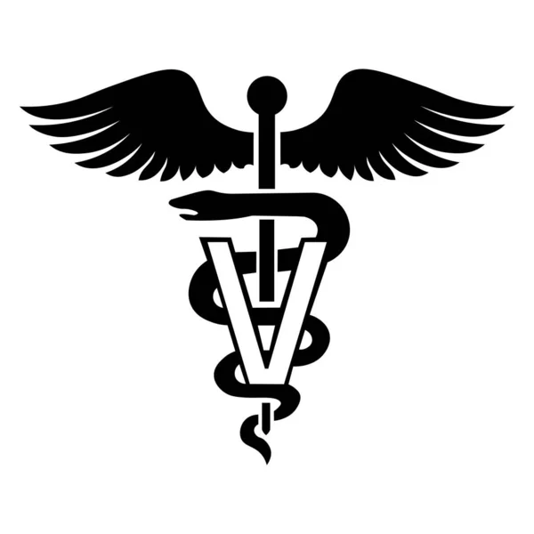Symbole Caducée Vétérinaire Icône Serpent Bâton Avec Des Ailes Logo — Image vectorielle