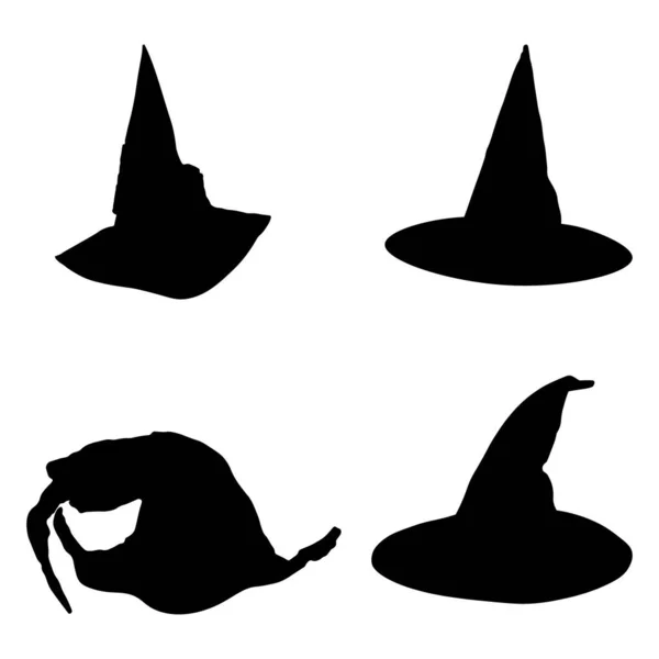 Set Witch Hats Witch Hat Silhouette Halloween Decoration Autumn Halloween — Stock Vector