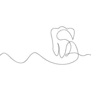 Diş aralıksız bir çizgi çiziyor. Anatomik insan dişi. Basit çizgi sanatı. Dünya Ağız Sağlığı Günü. Azı dişi, azı dişi. Ağız bakımı. Simge, logo konsepti. Dünya dişçi günü. Vektör illüstrasyonu.