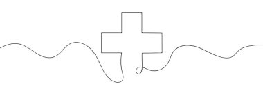 Sürekli çizilen bir sağlık sorunu. Çizgi çalışması. Artı işareti. Logo simgesi konsepti. Basit bir tasarım. Vektör illüstrasyonu.