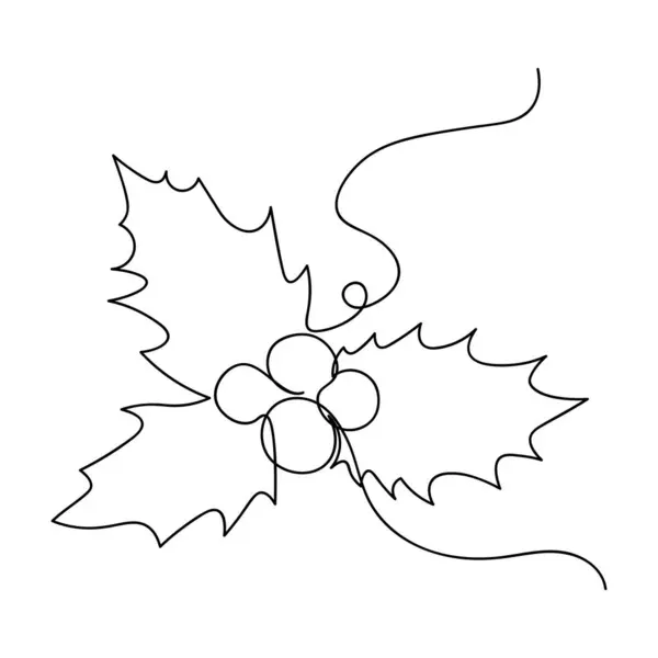 Holly Bobule Nepřetržitě Kreslí Jednu Čáru Vánoční Ikona Jmelí Bobule — Stockový vektor