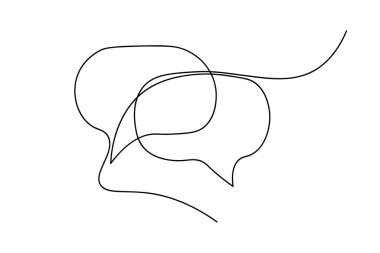 Konuşma baloncukları çizgisi sürekli bir çizgi çiziyor. Basit doğrusal stil. Diyalog, sohbet, düşünce balonu ikonu. Karalama. Vektör illüstrasyonu.