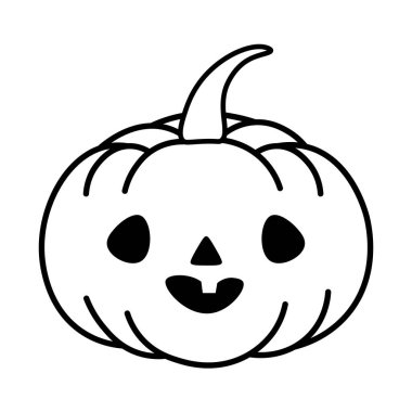 Cadılar Bayramı şirin ve korkutucu balkabağı. Sonbahar, sonbahar tatilleri ikonu. Doğrusal stil. Çizgi çalışması. Çizgi çizme. Ürkütücü, korkutucu, şaka mı şeker mi? Jack O Lantern. Minimalist. Siyah ve beyaz. Vektör illüstrasyonu.
