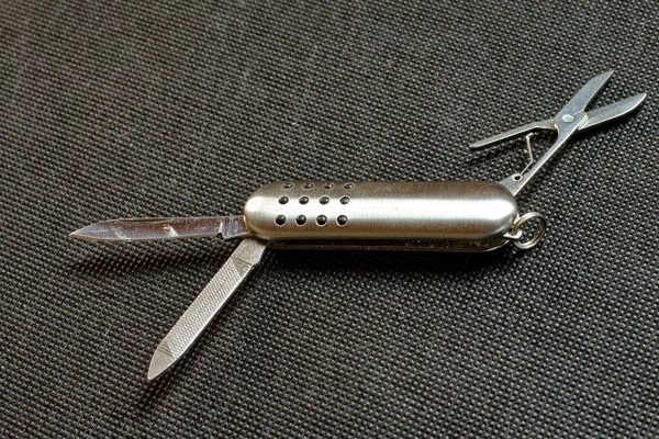 Hobby Volný Čas Kapesní Nůž Čepelí Nůžkami Pilníkem — Stock fotografie