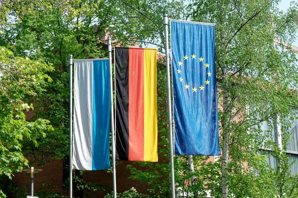 Banderas Baviera Alemania Europa Alineadas Fila — Foto de Stock