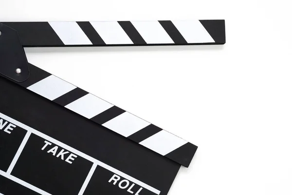 Clapperboard Filme Ardósia Cor Preta Fundo Branco Indústria Cinematográfica Produção — Fotografia de Stock