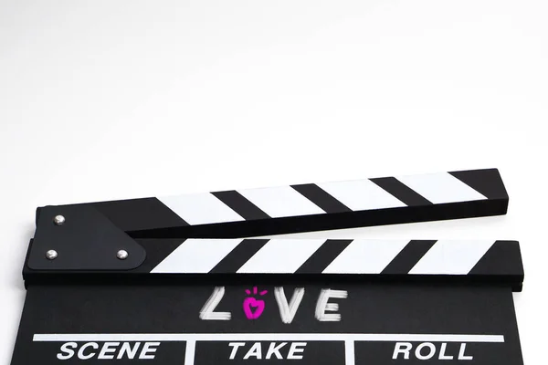 Clapperboard Filme Ardósia Cor Preta Com Título Texto Amor Clapperboard — Fotografia de Stock