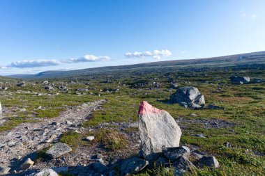 Kungsleden yürüyüş parkurunda turistik işaretler, İsveç Laponya