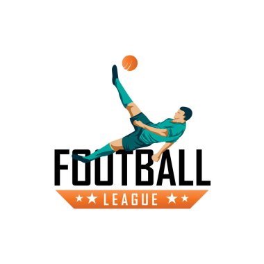 Futbolcu logosu, beyaz arkaplanda futbol amblemi tasarımı ile eylem halinde