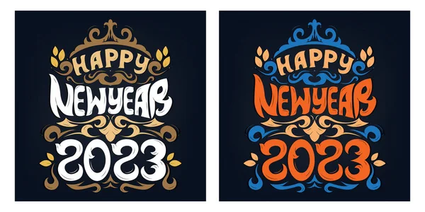 Bonne Année 2023 Typographie Décorative Lettrage Main Pour Impression Affiches — Image vectorielle