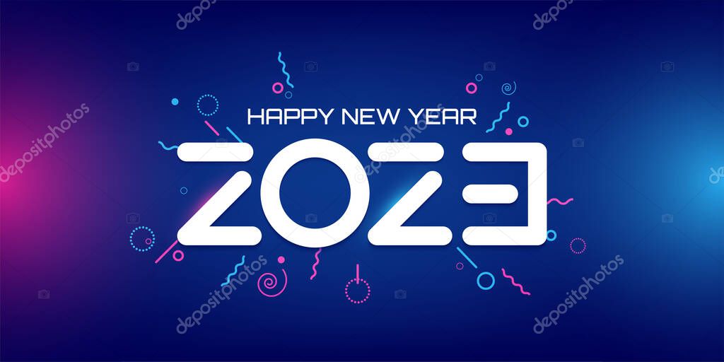 Happy New Year 2023 futuristic banner illustration, creative modern illustration for gamers