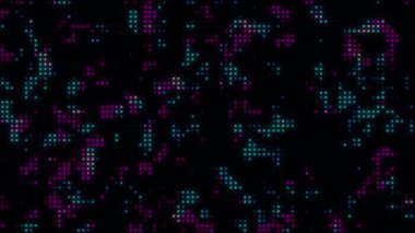 Animasyon dijital noktalar yanıp sönüyor, parlayan parçacıklar ve soyut ışıldayan ışıltılar