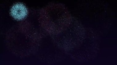 Yeni yıl arifesinde ışıl ışıl yıldızlı arka planda renkli gerçekçi havai fişekler.