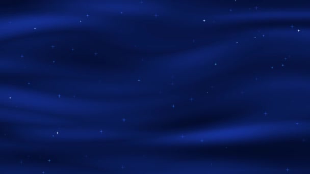 在开幕典礼及颁奖典礼上 以缎子效果织物为亮晶晶星光背景的柔软飘扬的蓝色波浪织物 — 图库视频影像