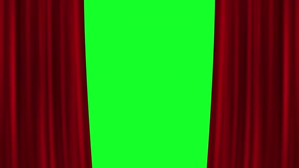 Welliger Roter Vorhang Auf Grünem Leinwandhintergrund Für Zirkus Theater Kino — Stockvideo