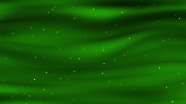 Мягкая Шелестящая Зеленая Волнистая Ткань Блестящими Звездами Фоне Атласной Ткани — стоковое видео