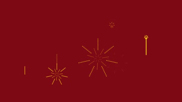 赤い背景に金色の花火 中国の旧正月や休日のバナーのフラットスタイルのデザインと新年 — ストック動画