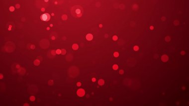 Soyut kırmızı arkaplanda yüzen parlak parçacıklar, yavaşça uçan bokeh parçacıkları