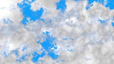 Mavi ekran arka planda bulutların arasında uçuyor. Logo açmak için bulut canlandırma kavramı