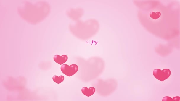 Happy Valentines Day Pink Bokeh Background Text Reveal Animation Flying — Stockvideo