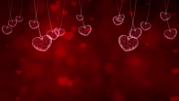 Valentine Day Abstract Red Background Red Heart Shaped Swaying Particles — ストック動画