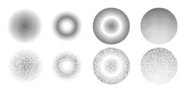 Halftone dots in circle frames, set of round dots pattern geometric backgrounds