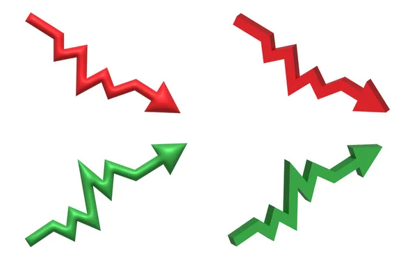 Wykres Czerwoną Strzałką Dół Strzałka Zielony Białym Tle Upadek Wzrost — Zdjęcie stockowe