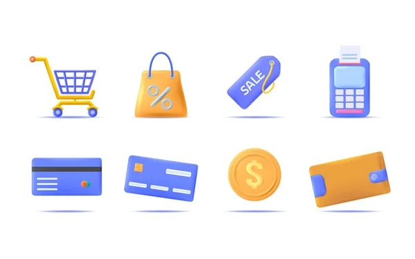 Icon Set Für Online Shopping Warenkorb Tasche Etikett Zahlung Kreditkarte — Stockvektor