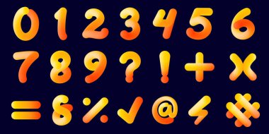 Canlı Sıvı Derece Sayıları Kümesi. Sıvı gradyan karışımlı renkli sayılar ve semboller