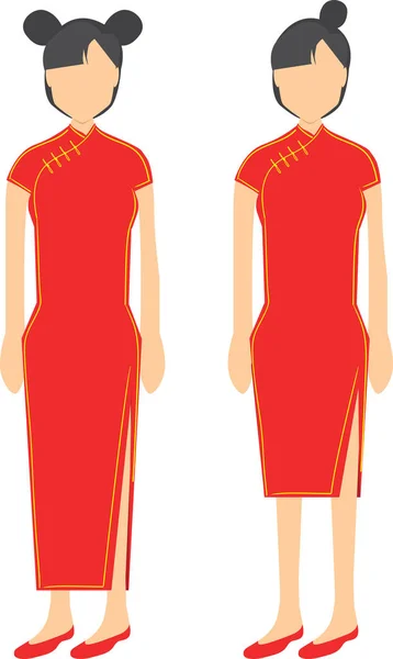 Chinese traditional clothes names Qipao is a red dress, wearing for Chinese New Year.