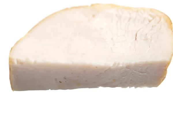 一块在白色隔热背景上的切碎火腿 一片意大利熏肉 吃一个孤立的白色背景 — 图库照片