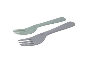 Pair of Plastic Forks on White Background clipart