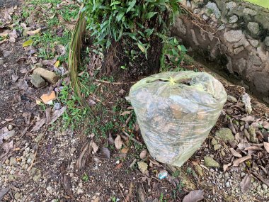 Ağacın altındaki çöp poşetleri.