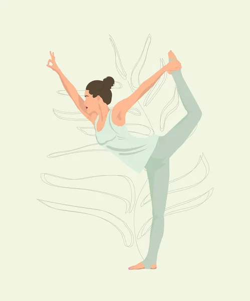 Frau Praktiziert Yoga Frau Meditiert Mit Naturhintergrund Nette Vektorillustration Flachen — Stockvektor