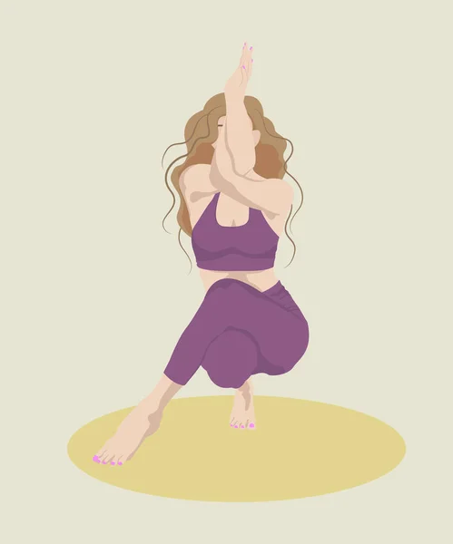 stock vector Woman practicing yoga.Woman meditating. Cute vector illustration in flat style.Yoga pose.