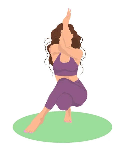 Woman Practicing Yoga Woman Doing Yoga Vector Illustration Flat Style — Stock Vector