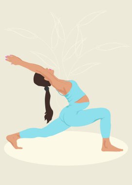 Hamile kadın doğum öncesi yogası yapıyor. Düz biçimdeki şirin vektör illüstrasyonu