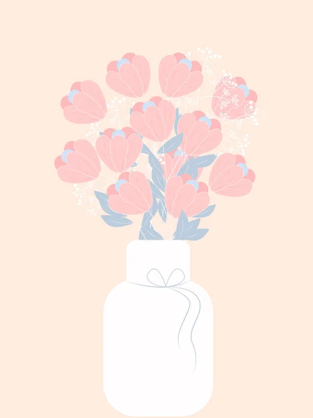 Nette Illustration Mit Einem Blumenstrauß Einer Vase Vektorkarte Druck Design — Stockvektor