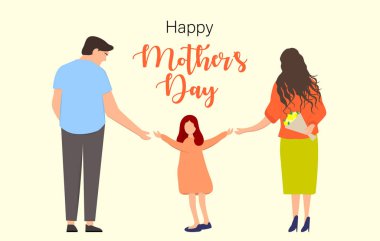 Vector illustration of a happy family, mother father daughter holding hands.Happy Mother's Day vector illustration.